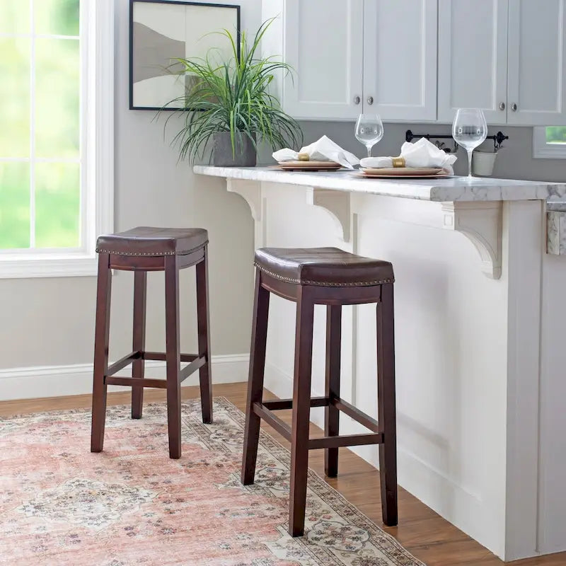 Linon Willamette Backless Barstool with Faux Leather Seat (Set of 2)
