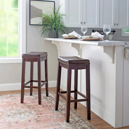 Linon Willamette Backless Barstool with Faux Leather Seat (Set of 2)