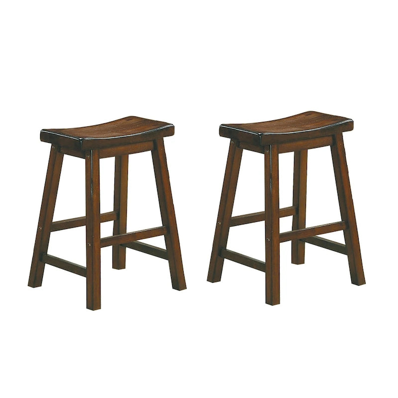 Wooden 24  Counter Height Stool with Saddle Seat, Distressed Cherry, Set Of 2