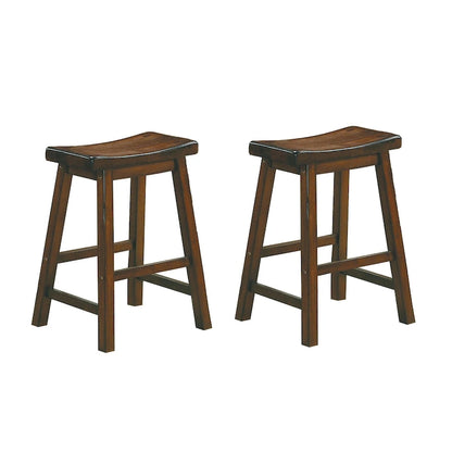 Wooden 24  Counter Height Stool with Saddle Seat, Distressed Cherry, Set Of 2