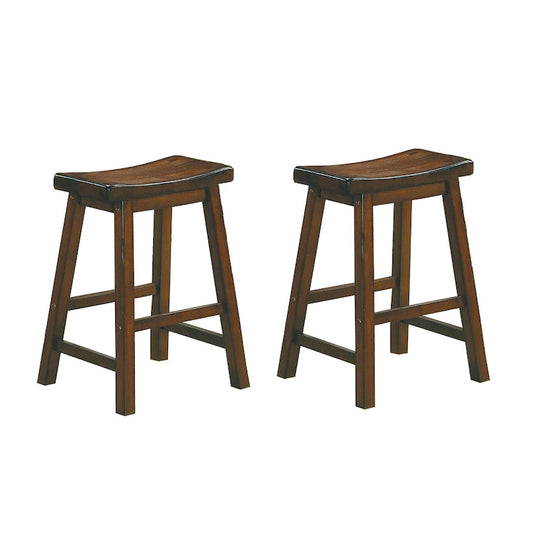 Wooden 24  Counter Height Stool with Saddle Seat, Distressed Cherry, Set Of 2