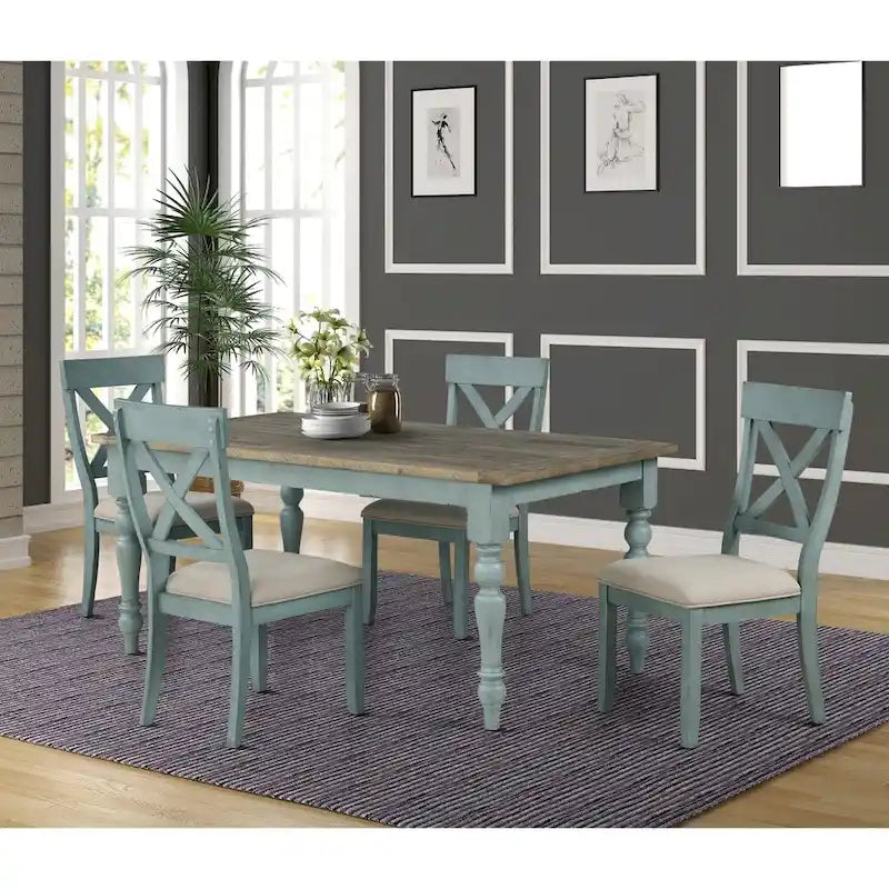 Roundhill Furniture Prato Two-Tone Wood Cross Back Upholstered Dining Chairs (Set of 2)