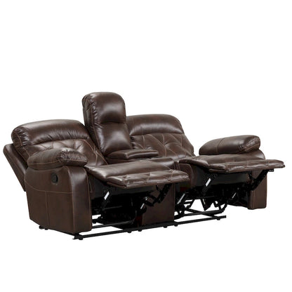 Owen Brown Breathable Leather Manual Reclining Loveseat with Storage Console