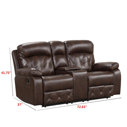 Owen Brown Breathable Leather Manual Reclining Loveseat with Storage Console