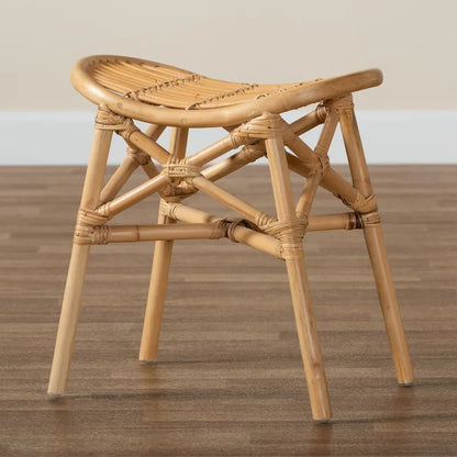 Elgon Modern Bohemian Natural Brown Rattan Footstool