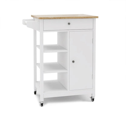 Nestfair White Kitchen Cart with Towel Rack and Wood Table Top