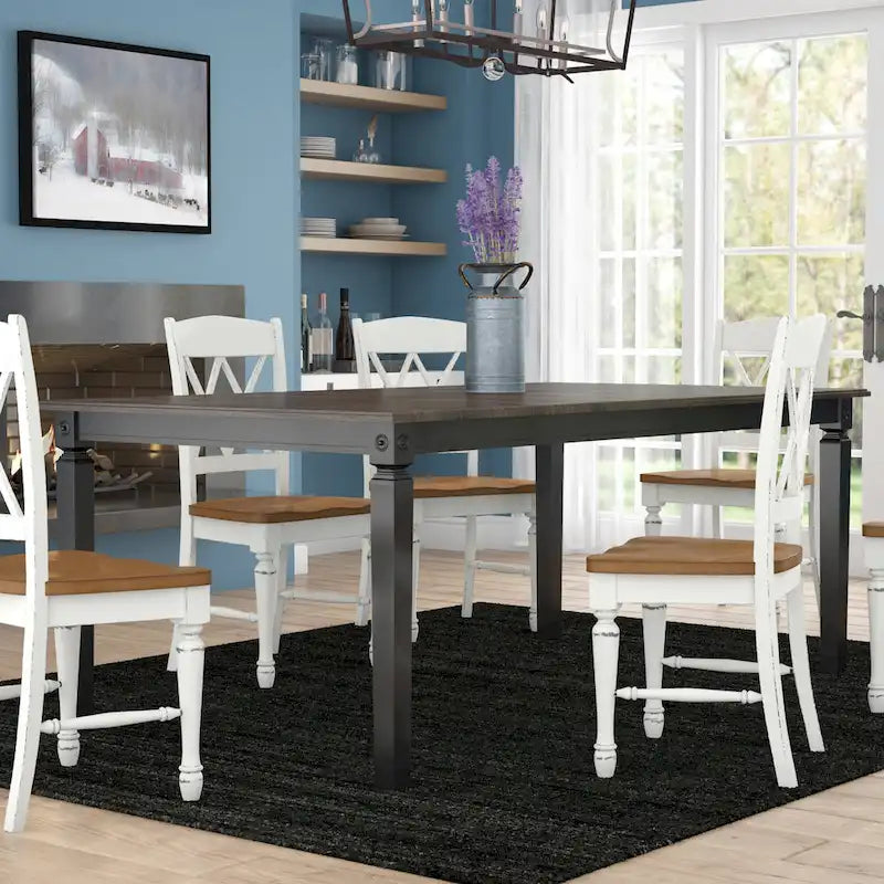 Black Charcoal Rectangle Dining Table with Extension Leaf