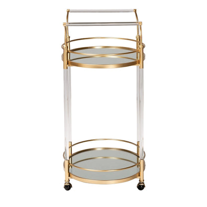 Nakano Contemporary Glam and Luxe Gold Metal and Mirrored Glass 2-Tier Wine Cart