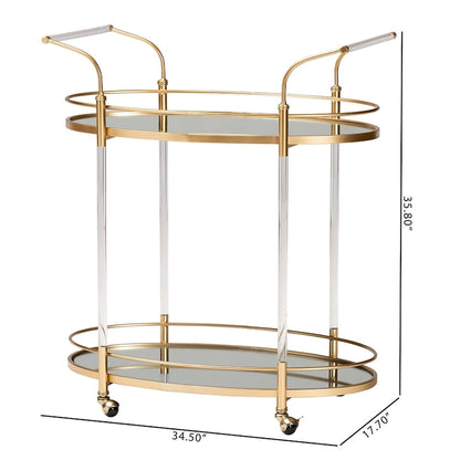 Nakano Contemporary Glam and Luxe Gold Metal and Mirrored Glass 2-Tier Wine Cart