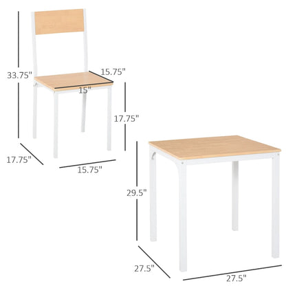 HOMCOM 3-Piece Wooden Square Dining Table Set with 1 Table and 2 Chairs and Sturdy Metal Frame, White
