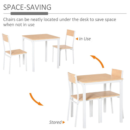 HOMCOM 3-Piece Wooden Square Dining Table Set with 1 Table and 2 Chairs and Sturdy Metal Frame, White