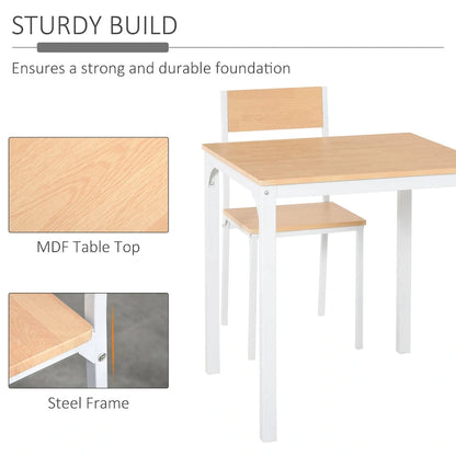 HOMCOM 3-Piece Wooden Square Dining Table Set with 1 Table and 2 Chairs and Sturdy Metal Frame, White