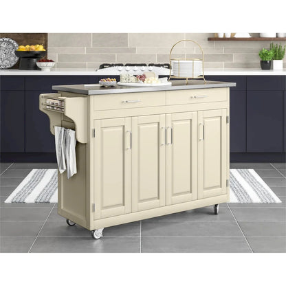 Copper Grove Puff Island White Finish with Stainless Steel Top Kitchen Cart