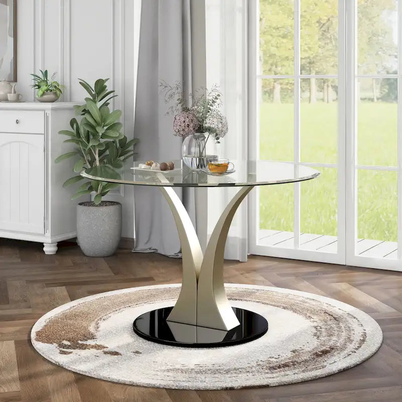 Furniture of America Zaia Contemporary Silver 45-inch Glass Top Dining Table