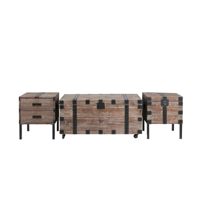 Antique Reclaimed Wood Gray Trunk and Side Table, Set of 3