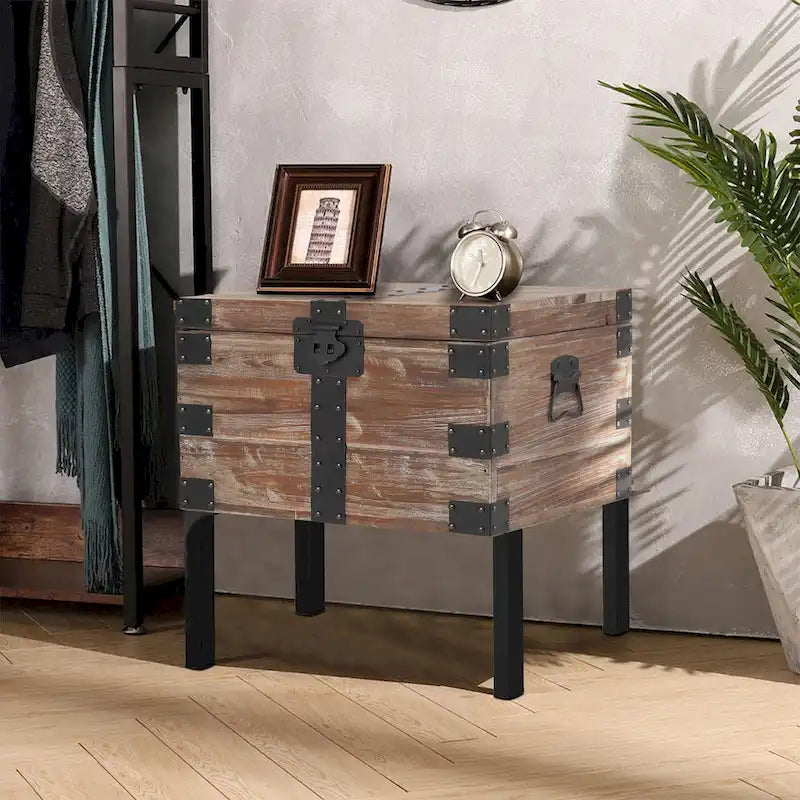 Antique Reclaimed Wood Gray Trunk and Side Table, Set of 3