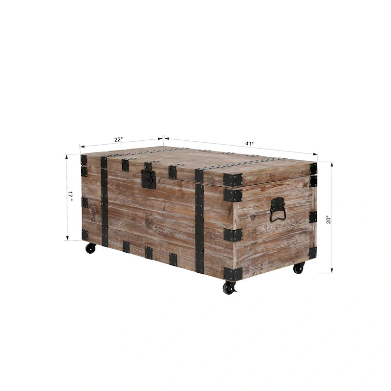 Antique Reclaimed Wood Gray Trunk and Side Table, Set of 3