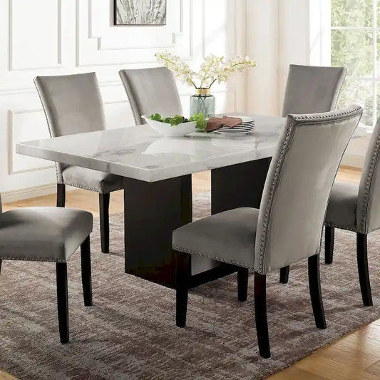 Furniture of America Cots Farmhouse White 70-inch Marble Dining Table