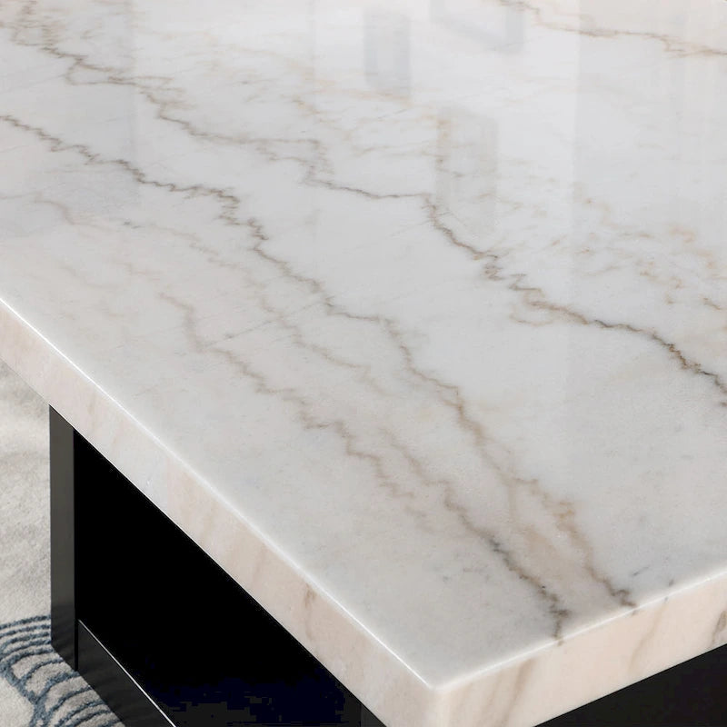 Furniture of America Cots Farmhouse White 70-inch Marble Dining Table