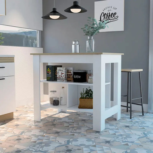 TUHOME Cala 3-Shelf Wooden Casual Kitchen Island