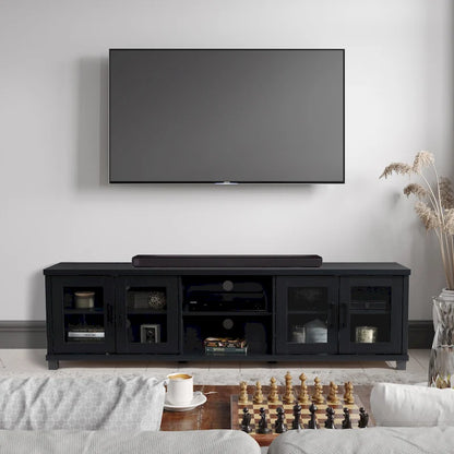 Black Extra-Wide TV Stand with Glass Door Storage for TVs up to 95