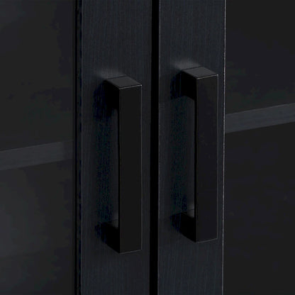Black Extra-Wide TV Stand with Glass Door Storage for TVs up to 95