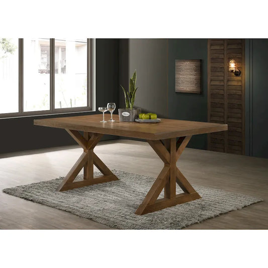 Roundhill Furniture Enna Morden Farmhouse Wood 7-Piece Trestle Dining Set, Brushed Driftwood Finish