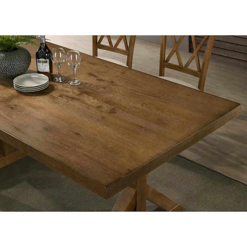 Roundhill Furniture Enna Morden Farmhouse Wood 7-Piece Trestle Dining Set, Brushed Driftwood Finish
