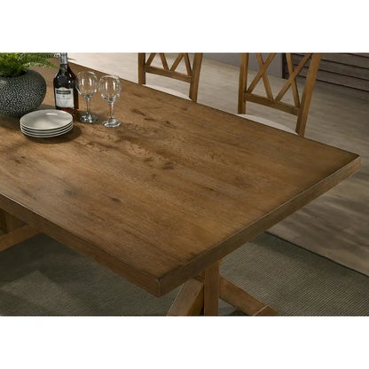 Roundhill Furniture Enna Morden Farmhouse Wood 7-Piece Trestle Dining Set, Brushed Driftwood Finish