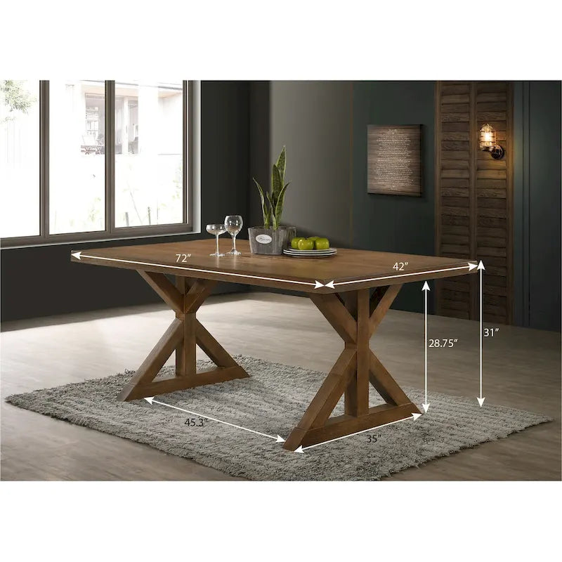 Roundhill Furniture Enna Morden Farmhouse Wood 7-Piece Trestle Dining Set, Brushed Driftwood Finish