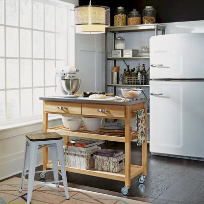 General Line Brown Kitchen Cart with Stainless Steel Top - 45' x 21' x 37'