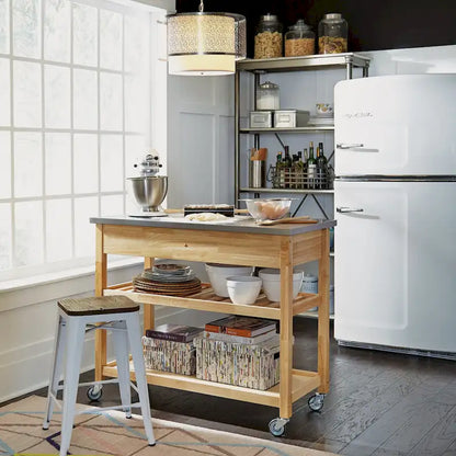 General Line Brown Kitchen Cart with Stainless Steel Top - 45' x 21' x 37'