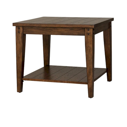 Rustic Brown Oak Square Lamp Table with Shelf