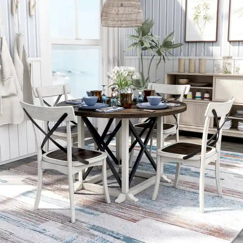 McFarlane Farmhouse Antique White Rubberwood 5-Piece Dining Set by Furniture of America