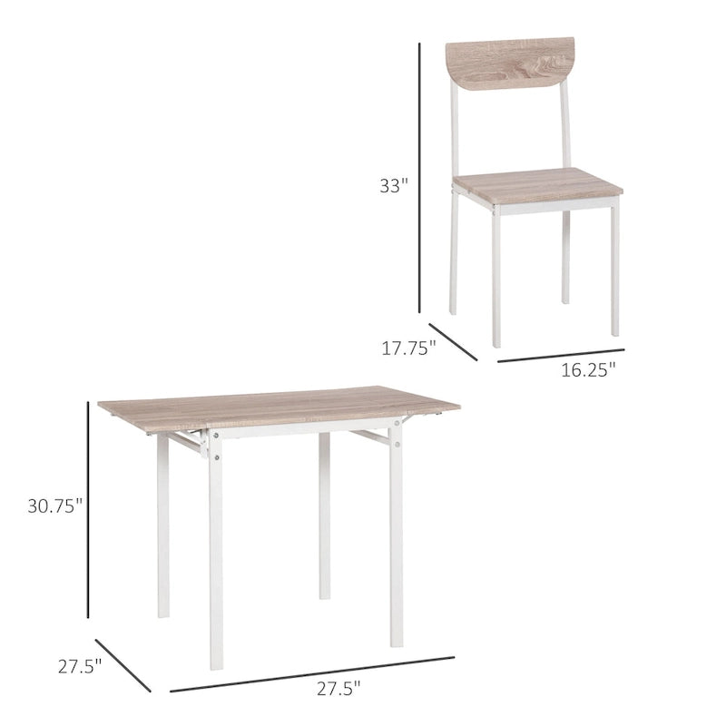 HOMCOM Modern 5-Piece Dining Table Set for 4 with Foldable Drop Leaf, 4 Chairs, and Metal Frame for Small Spaces, White
