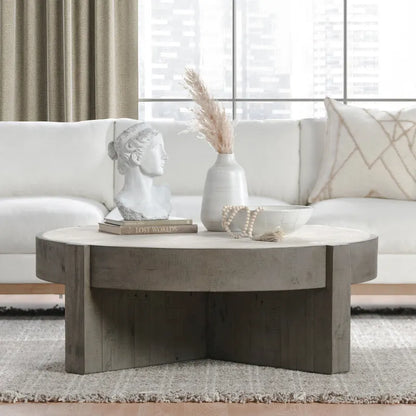Classic Home Sonoma 52  Round Reclaimed Pine Coffee Table in Distressed Gray