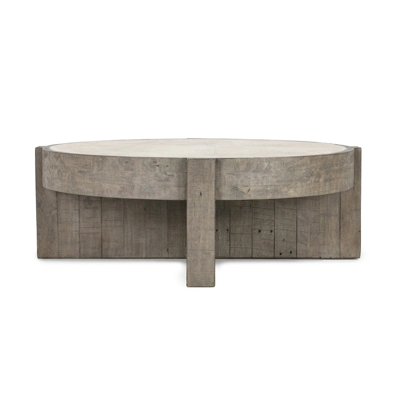 Classic Home Sonoma 52  Round Reclaimed Pine Coffee Table in Distressed Gray