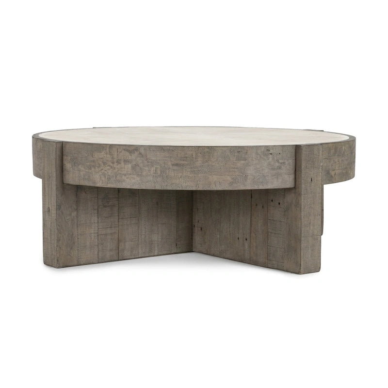 Classic Home Sonoma 52  Round Reclaimed Pine Coffee Table in Distressed Gray