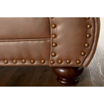 Roundhill Furniture Leinster Fabric Sofa with Antique Bronze Nailheads in Jetson Ginger