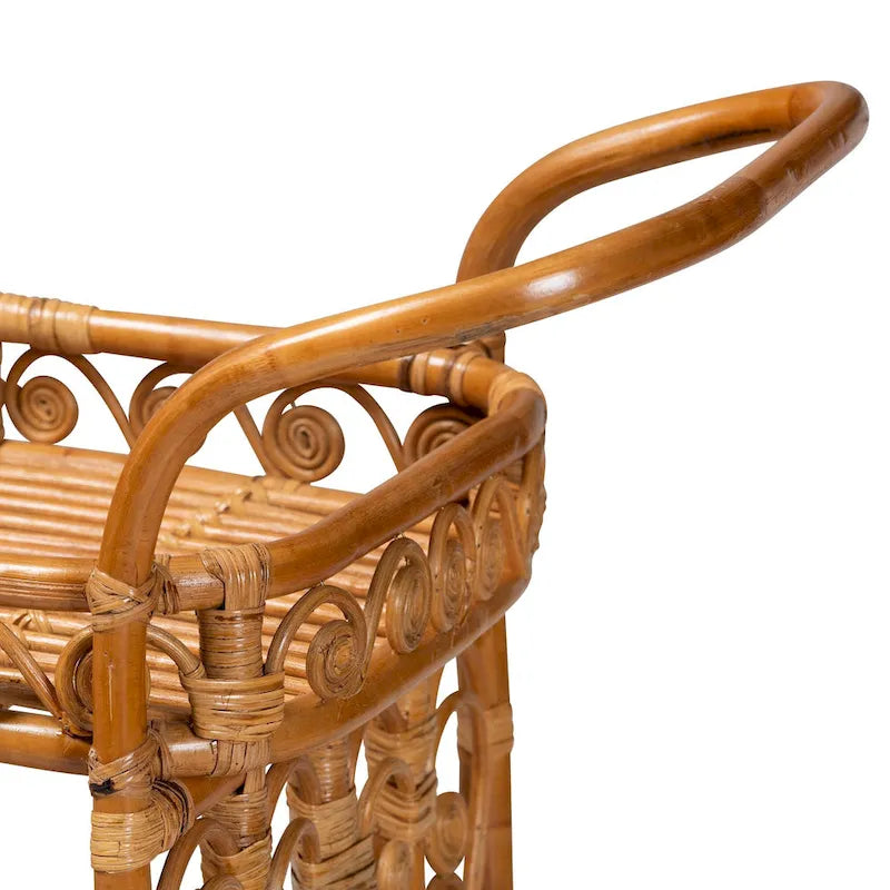 Diwata Modern Bohemian Natural Brown Rattan Kitchen Cart