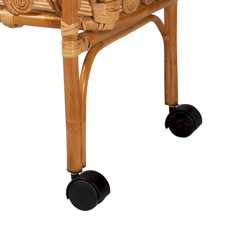 Diwata Modern Bohemian Natural Brown Rattan Kitchen Cart