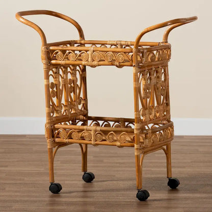 Diwata Modern Bohemian Natural Brown Rattan Kitchen Cart
