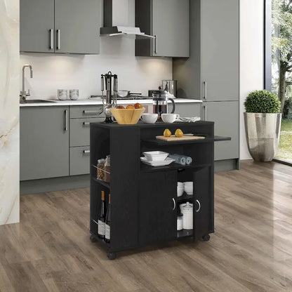 Kitchen Island Rolling Cart on Wheels with Storage Cabinet (Black)