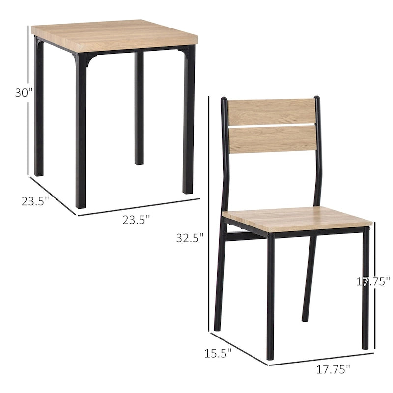 HOMCOM Rustic Country Wood Top 3 Piece Kitchen Table Dining Set with 2 Matching Chairs & Versatile Design for Small Space