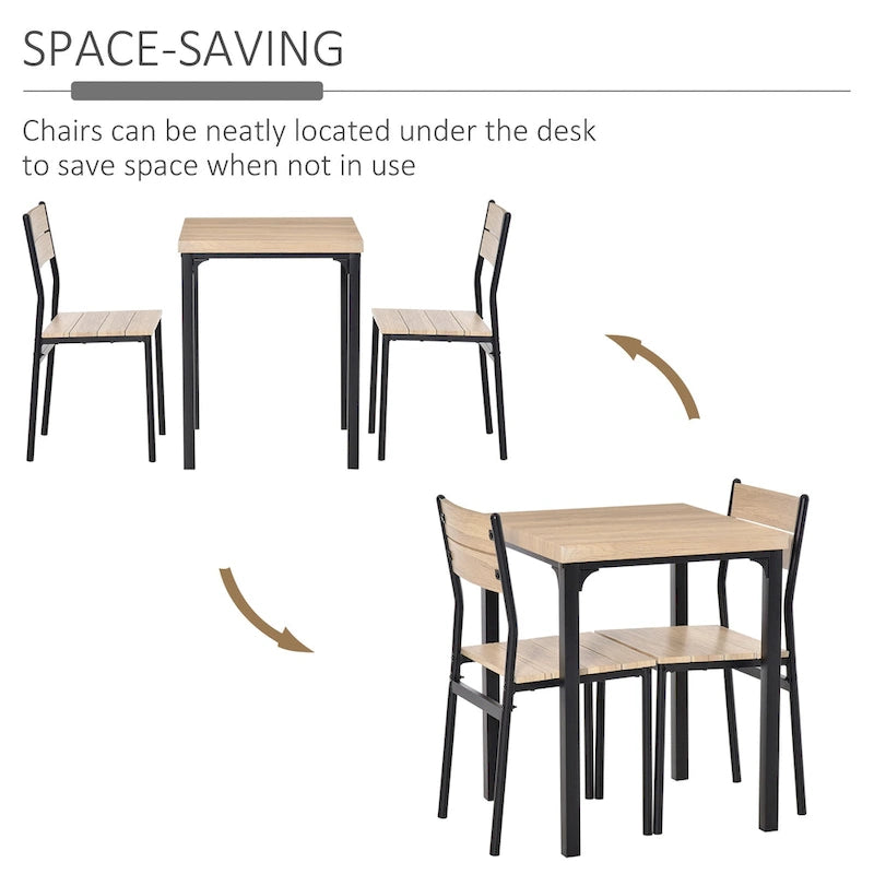 HOMCOM Rustic Country Wood Top 3 Piece Kitchen Table Dining Set with 2 Matching Chairs & Versatile Design for Small Space