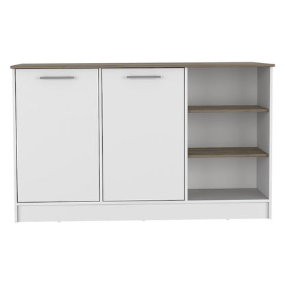 FM Furniture Gladiolus Kitchen Island, Two Cabinets, Three Open Shelves