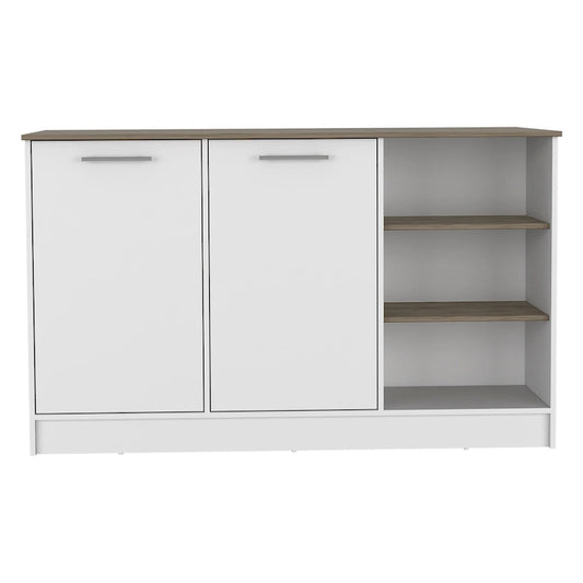 FM Furniture Gladiolus Kitchen Island, Two Cabinets, Three Open Shelves