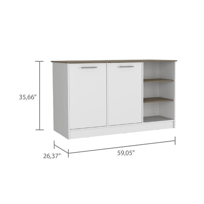 FM Furniture Gladiolus Kitchen Island, Two Cabinets, Three Open Shelves