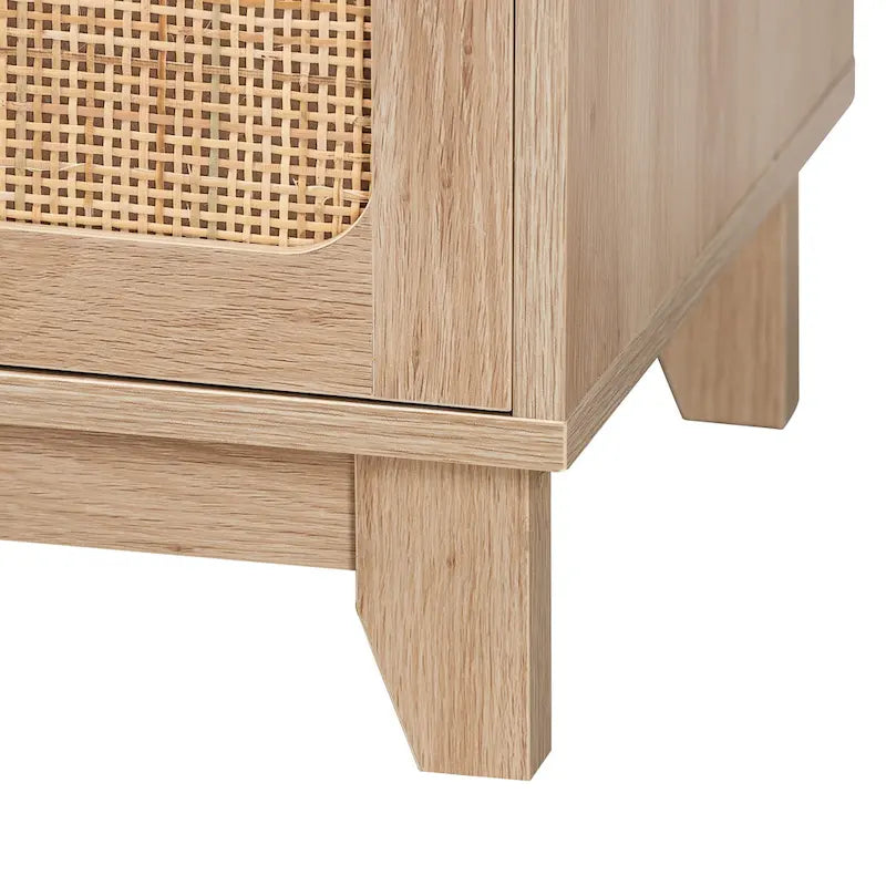 Elsbeth Mid-Century Modern Light Brown Finished Wood and Natural Rattan 2-Door TV Stand