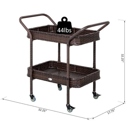 Outsunny Rattan Food and Serving Cart with 4 Wheels and 2-Tiers of Surface Area, Great for Parties, Kitchen, or Utility